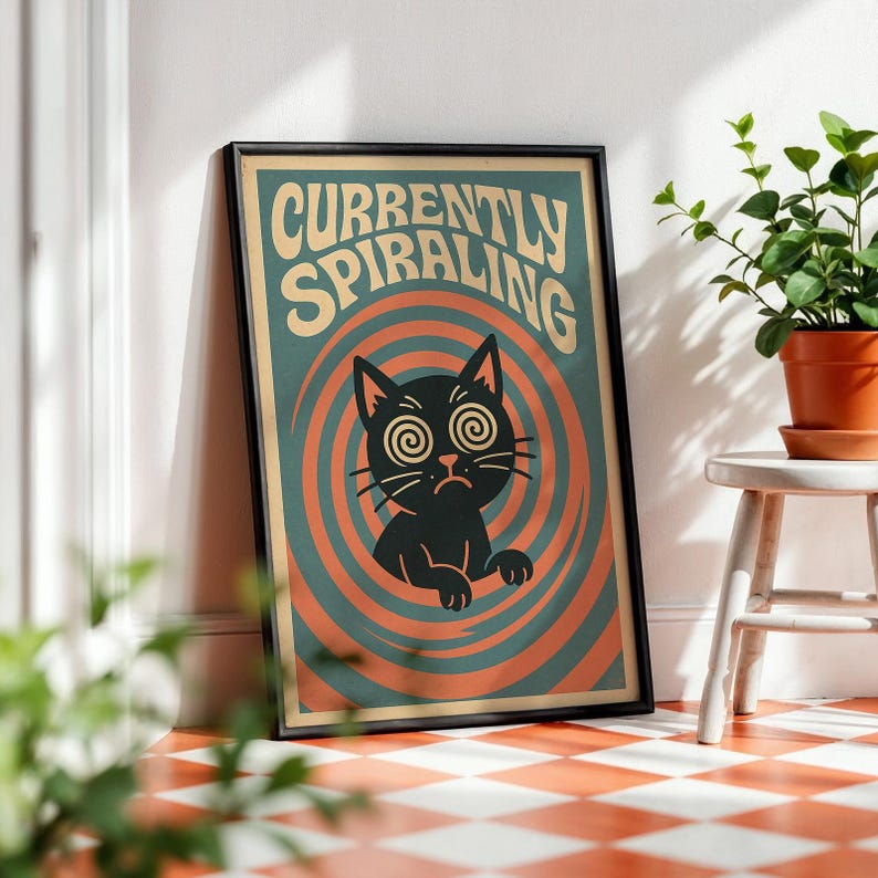 Retro Trippy Cat Poster: Funny Anxiety Humor Wall Art image 6