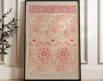 William Morris Corncockle Coral Poster, Arts and Crafts Exhibition Print, Vintage Botanical Wall Art