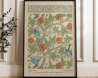 William Morris Trellis Poster, Arts and Crafts Exhibition Print, Vintage Botanical Wall Art