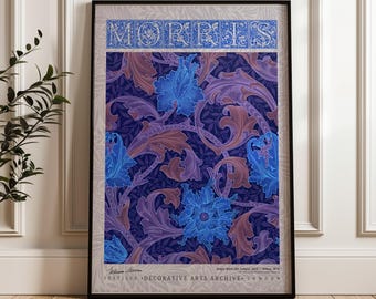 William Morris Single Stem Indigo Poster, Arts and Crafts Exhibition Print, Vintage Botanical Wall