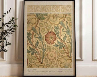 William Morris Pink and Rose Poster, Arts and Crafts Exhibition Print, Vintage Botanical Wall Art