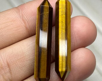 Tiger Eye Gemstone Pair: Handmade Pencil Cut Stones, 40x6mm