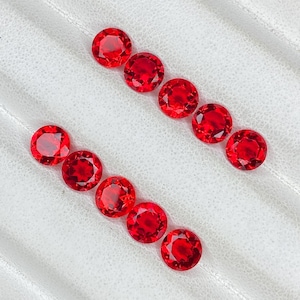 Lab Ruby Faceted Round Gemstone | Raspberry Red Loose Stone for Jewelry Making (6mm–15mm)