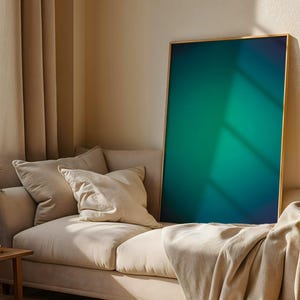 Deep Teal Aura Gradient Art Print, Minimalist Ocean Blue Wall Art, Moody Turquoise Abstract Poster, Zen Bedroom Decor