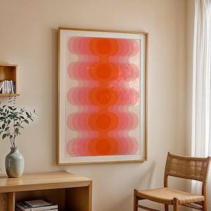 Retro Geometric Art Print – Mid Century Modern Wall Decor, Abstract Orange & Pink Pattern Poster, Minimalist Vintage Inspired Home Decor