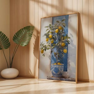 Positano Lemon Tree Wall Art, Blue White Pottery Art Print, Amalfi Coast Summer Kitchen Decor, Italian Citrus Poster, Capri Italy Gift Idea