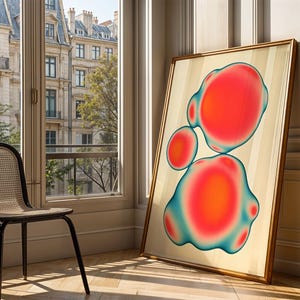 Lámina artística abstracta con degradado de aura, póster de mapa de calor fluido, arte mural de formas líquidas rojas y turquesas, decoración minimalista moderna para dormitorios
