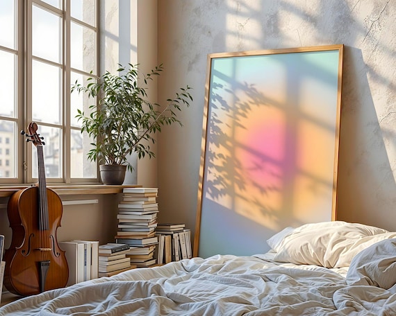 Pastel Aura Art Print, Soft Pink and Yellow Gradient Poster, Ethereal Sunburst Wall Art, Minimalist Zen Decor, Trendy Cotton Candy Aesthetic