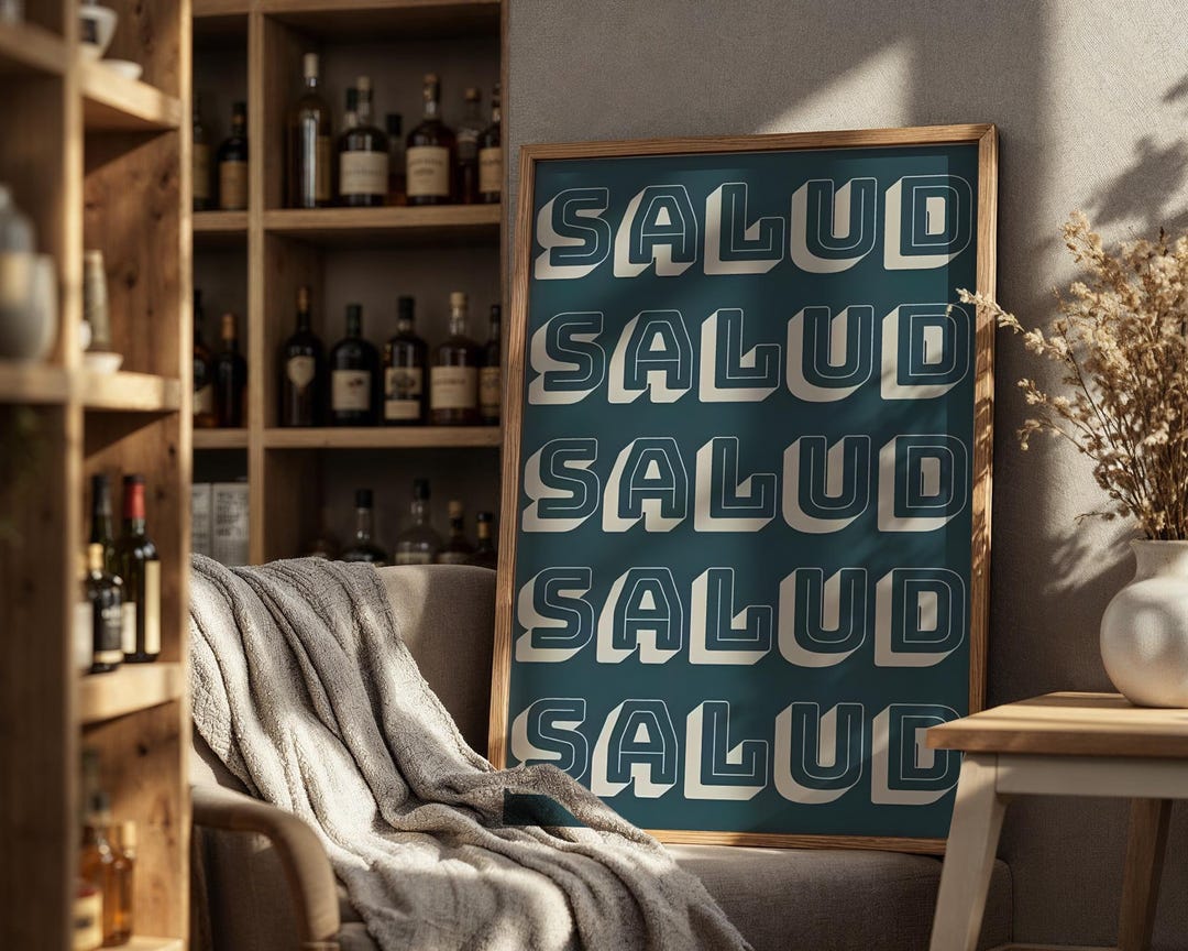 Retro Salud Typography Art Print, Spanish Cheers Kitchen Wall Art, Mid ...