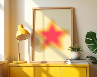 Póster con estética Y2K y aura estelar, arte mural con degradado rosa y naranja, estampado minimalista retro granulado, decoración moderna para dormitorios, arte mural abstracto.