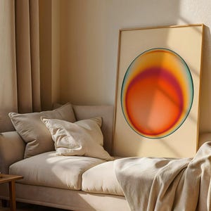Retro Aura Sun Art Print, Vibrant Orange and Teal Gradient Poster, Mid Century Modern Abstract Wall Art, Spiritual Sunburst Home Decor