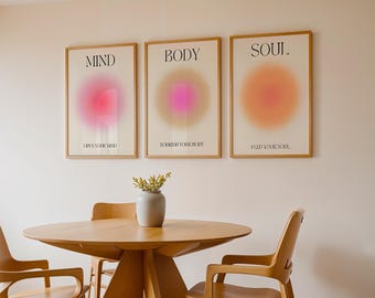 Juego de 3 pósteres de lienzo de algodón "Mente, Cuerpo y Alma": Arte mural abstracto minimalista para calma, equilibrio y bienestar.