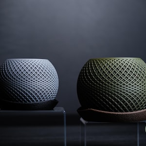 3D gedruckter Globe Planter | Diamond Mesh Sukkulententopf mit Untertasse | Runder Blumentopf | Modernes Wohndekor | Geschenk für Pflanzenliebhaber