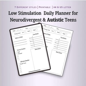 Agenda adolescent TDAH débordé imprimable | Routine quotidienne à faible stimulation | Planificateur PDF adapté aux personnes autistes