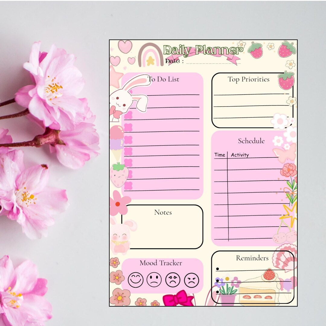 Kawaii Daily Planner Printable | Pastel Pink To-do List (digital ...
