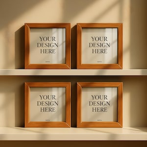 Four frames mockup, interior mockup scene, set of four, wooden frames mockup, digital frame, frame mockup with reflection, 4 frame mock up
