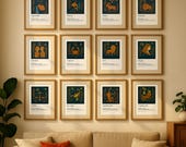 Zodiac Wall Art Set – 12 Astrology Posters, Scandinavian Minimalist Horoscope Prints, Digital Download Bundle for Home Decor & Gifts