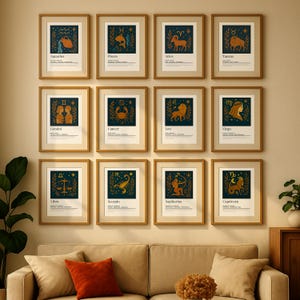 Zodiac Wall Art Set – 12 Astrology Posters, Scandinavian Minimalist Horoscope Prints, Digital Download Bundle for Home Decor & Gifts