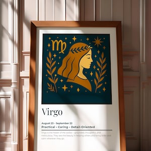 Virgo Zodiac Poster – Digital Wall Art, Astrology Poster, Minimalist Virgo Sign Decor, Modern Horoscope Illustration for Home or Gift