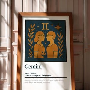 Retro Gemini Wall Art Poster/Printable Art/Minimalist Wall Art /Trendy Astrology Art/Gemini Art Print/ Digital Download/ Zodiac Art |Minimal