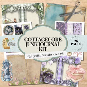 Cottage Junk Journal Kit Printable | 26-Page Digital Download | Vintage Cottagecore Ephemera, Backgrounds, Journal Pages for Scrapbooking