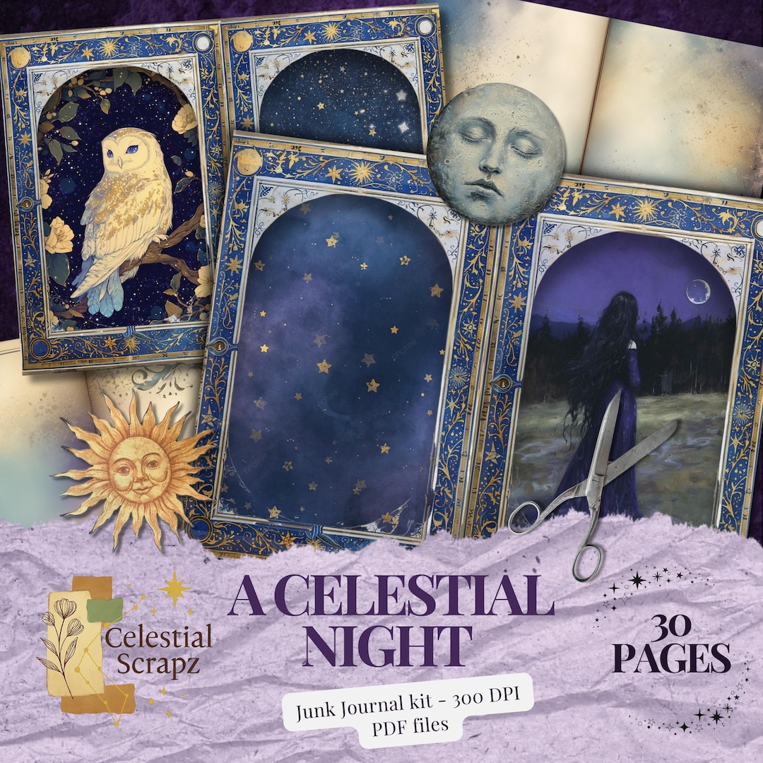 Celestial Junk Journal Kit: Galaxy, Moon & Stars Ephemera (30 Printable ...