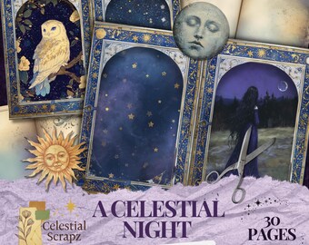 Celestial Junk Journal Kit: Galaxy, Moon & Stars Ephemera (30 Printable Pages)