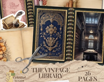 Vintage Library Junk Journal Kit: 26 Printable Ephemera Pages (PDF Download