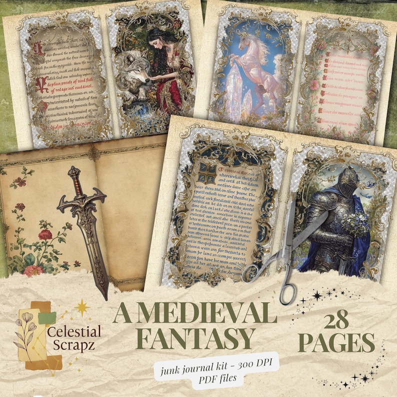 Medieval Fantasy Junk Journal Kit: Digital Scrapbooking Ephemera (28 ...