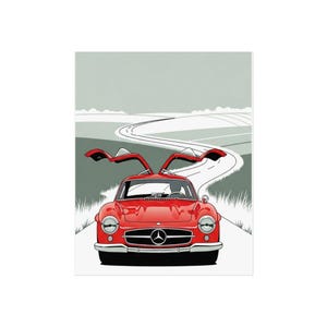 Mercedes-Benz 300SL Gullwing Art Print: Vintage Red Car Poster