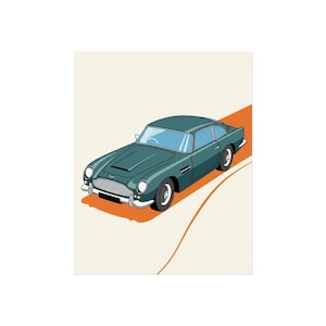 Vintage Car Poster Print - Aston Martin DB5 Art Print, Classic British Sports Car Illustration, Gift for Car Enthusiasts, Home Decor, Garage