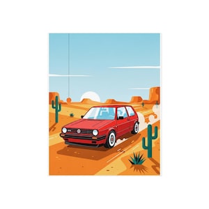 VW Golf GTI Mk2 Desert Drive Art Print - Framed Classic Hot Hatch Poster - Iconic Car Wall Decor - Automotive Enthusiast Gift