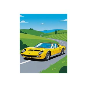 Pôster Lamborghini Miura: Arte de parede vintage de supercarro italiano