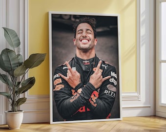 Daniel Ricciardo F1 Race Win Poster: Red Bull Racing Canvas Wall Art