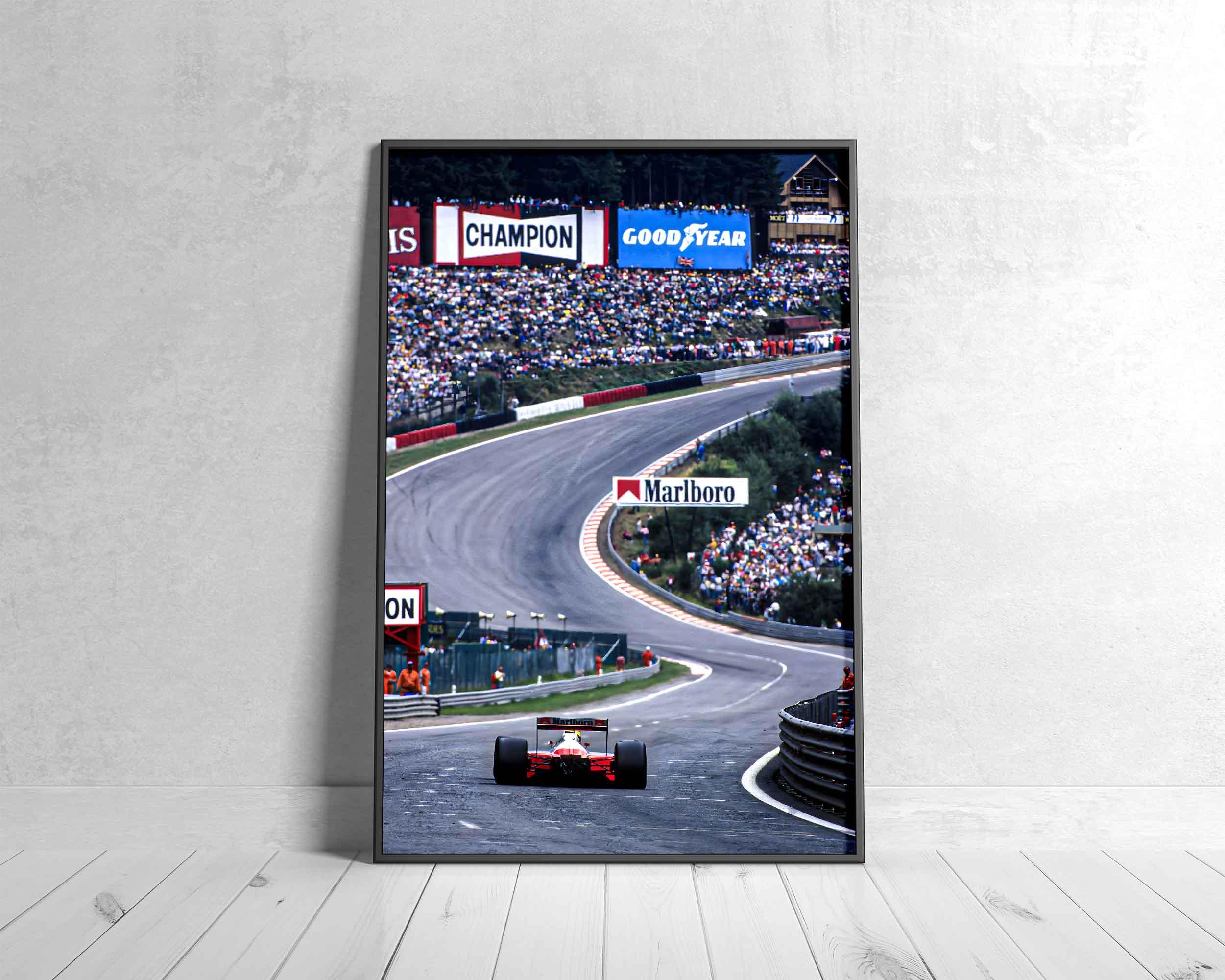 Ayrton Senna McLaren Belgium Spa GP Wall Art, Formula 1 Racing Poster Print, F1 Canvas Decor, Motorsport Fan Gift, Iconic Grand Prix Art