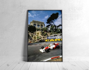 Ayrton Senna McLaren Car Monaco GP Wall Art, Formula 1 Poster Print, F1 Canvas Decor, Iconic Racing Artwork, Motorsport Fan Gift