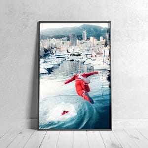 Charles Leclerc Monaco Pool Jump Poster Print, Ferrari F1 Wall Art, Formula 1 Canvas Decor, Fun Motorsport Artwork, Racing Fan Gift