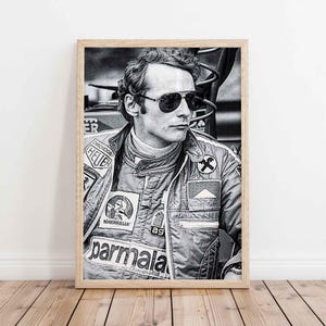 Niki Lauda Poster – Vintage F1 Racing Legend Wall Art Print, Formula 1 Memorabilia Gift for Motorsport Fans & Retro Decor