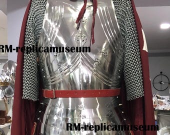Medieval Knight Reenactment Steel Armour Breastplate with Tassets 18-gauge Steel Silver Adult Size Halloween Costume LARP, Cosplay, Roleplay