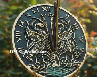 Brass Swan Sundial Solid Brass with Verdigris Highlights, 10.25 inch Diameter Home and Garden Decor Couple Gift Birthday Wedding Anniversary