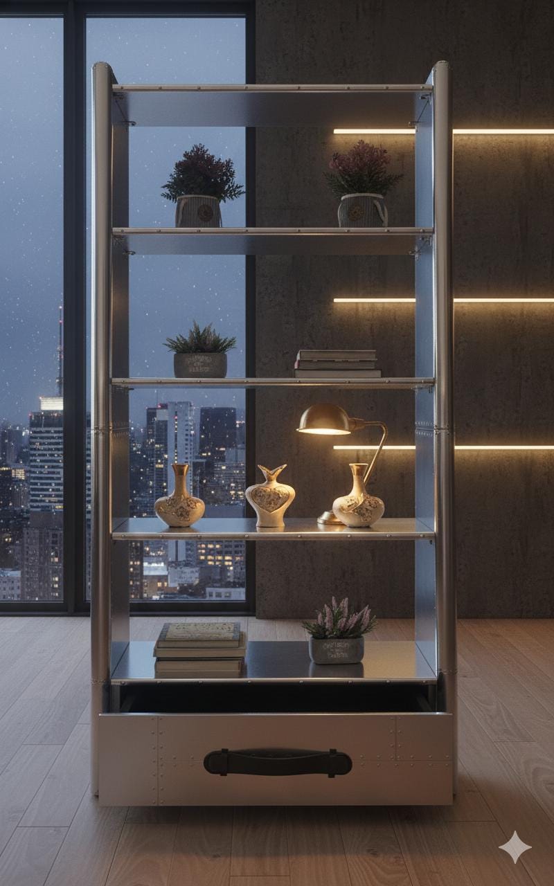 Aviation Aluminum Bookcase Industrial Shelving W/drawer Aircraft Design ...