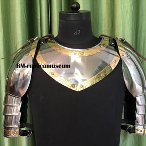 Shoulders Armor Set Pair of Pauldrons w/Gorget Steel LARP Armour Cosplay Roleplay Medieval Knight Halloween Costume 18 Gauge Steel Spaulders