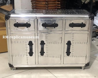 Baúl de almacenamiento Aviator, aparador industrial de aluminio