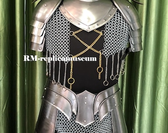 Medieval Knight Tasset Armor with Chainmail Belt — Brave Lady Steel Arm Pauldron & Gorget | Female LARP/Fantasy Costume | 18-Gauge Steel