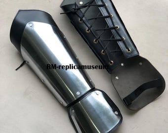 Medieval Steel Gauntlets Leather Bracers Set Knight Warrior Arm Armor for LARP, Cosplay, Fantasy Roleplay, Halloween Costume Hand Armour