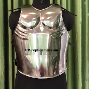 Medieval Steel Breastplate Backplate Chest Armor Cuirass Silver Adult Size LARP Cosplay Roleplay Events Halloween Costume Body Suit 18 Gauge