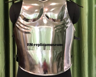 Mittelalterlicher Brustpanzer, Rückenplatte, Brustpanzer, Kürass, Silber, Erwachsene Größe LARP Cosplay