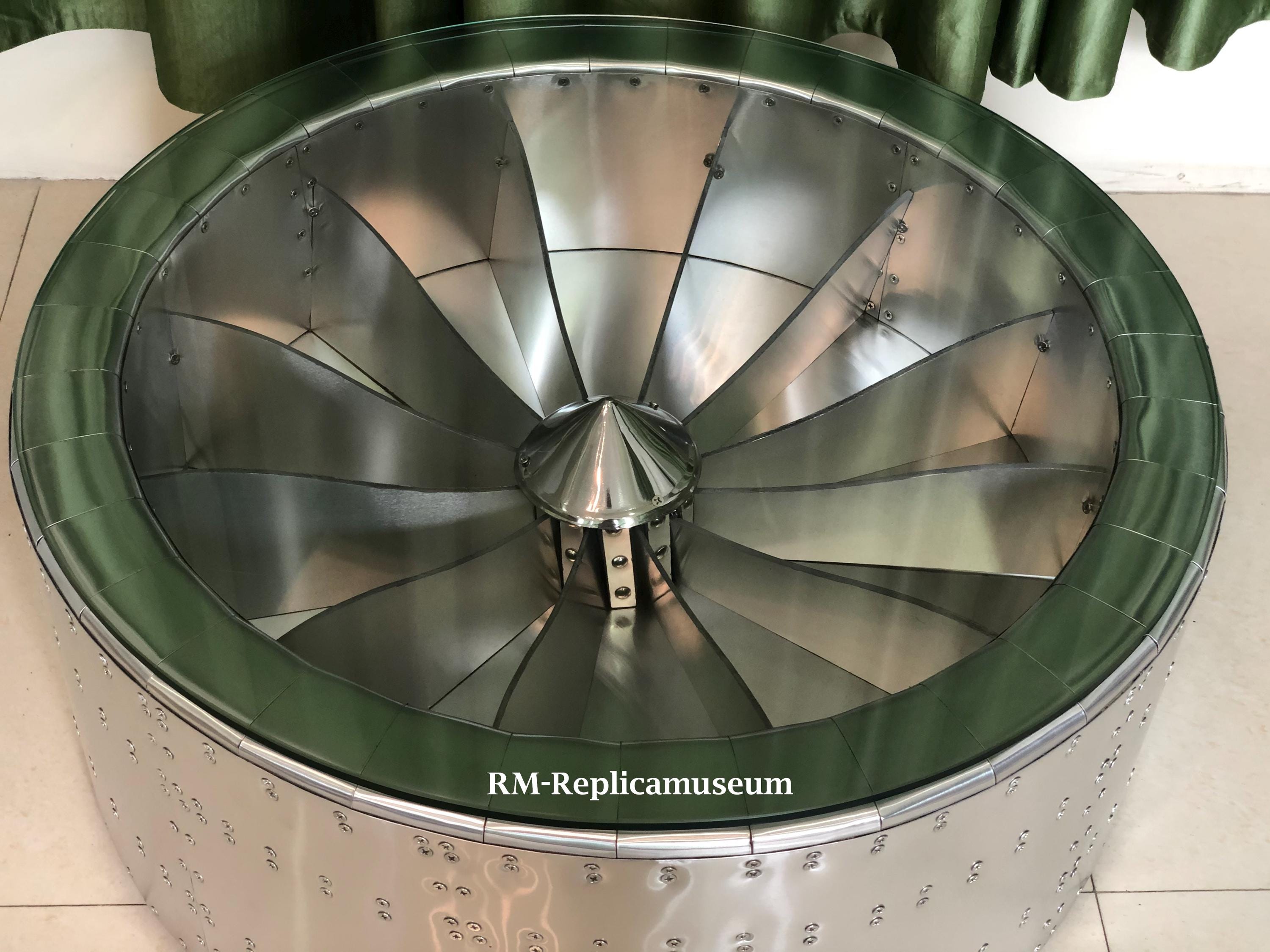 Aviator Round Coffee Table Jet Engine Turbine Center Table With Glass ...