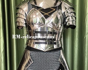 Ensemble d'armures médiévales de chevalier féminin avec cotte de mailles pour SCA, GN, cosplay Fantasy Costume plastron pour femme, tasset, épaule, gorgerin
