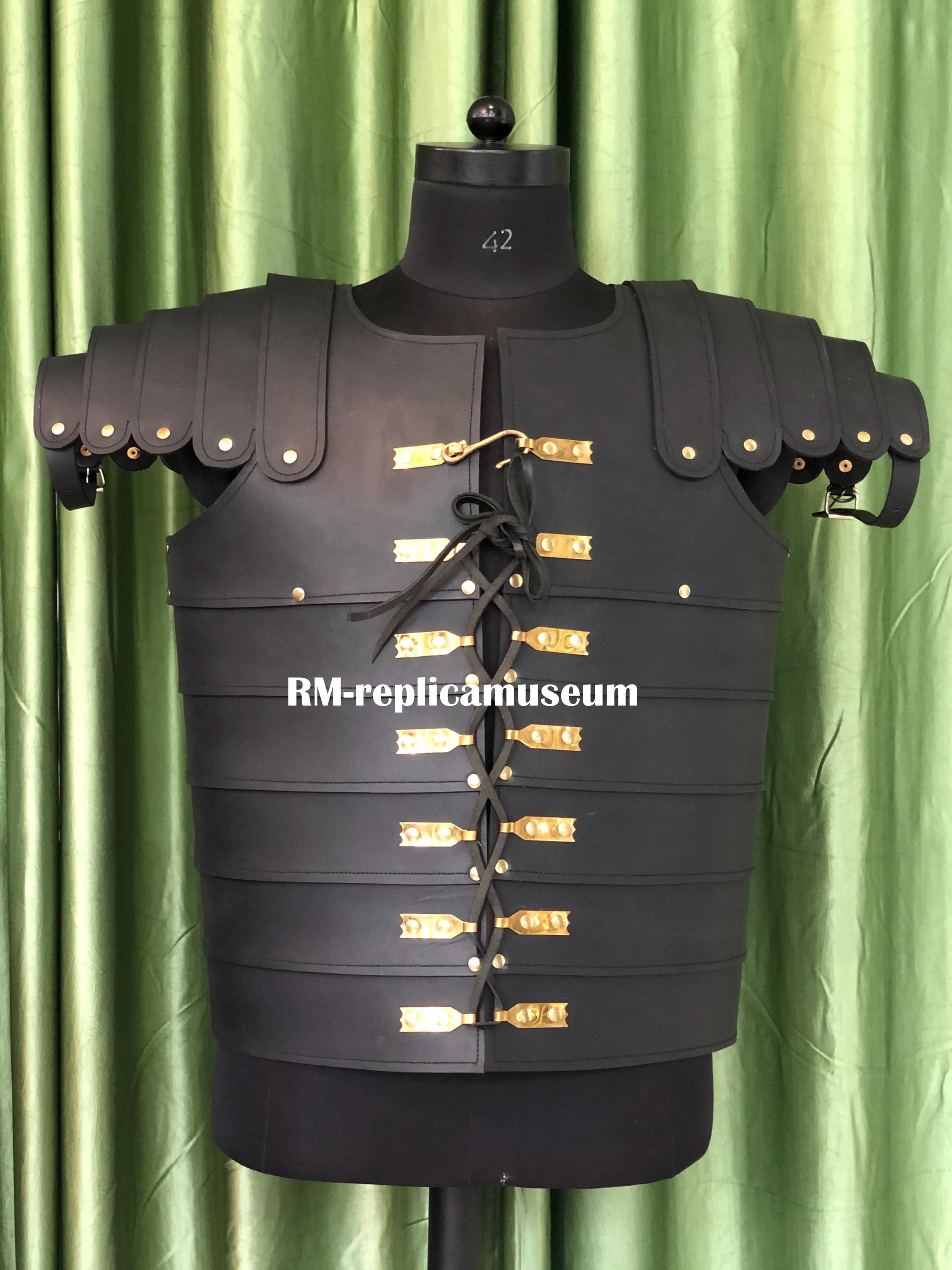 中世ローマ革製ロリカ・セグメンタタ鎧 - 黒胸当て 歴史再現、LARP